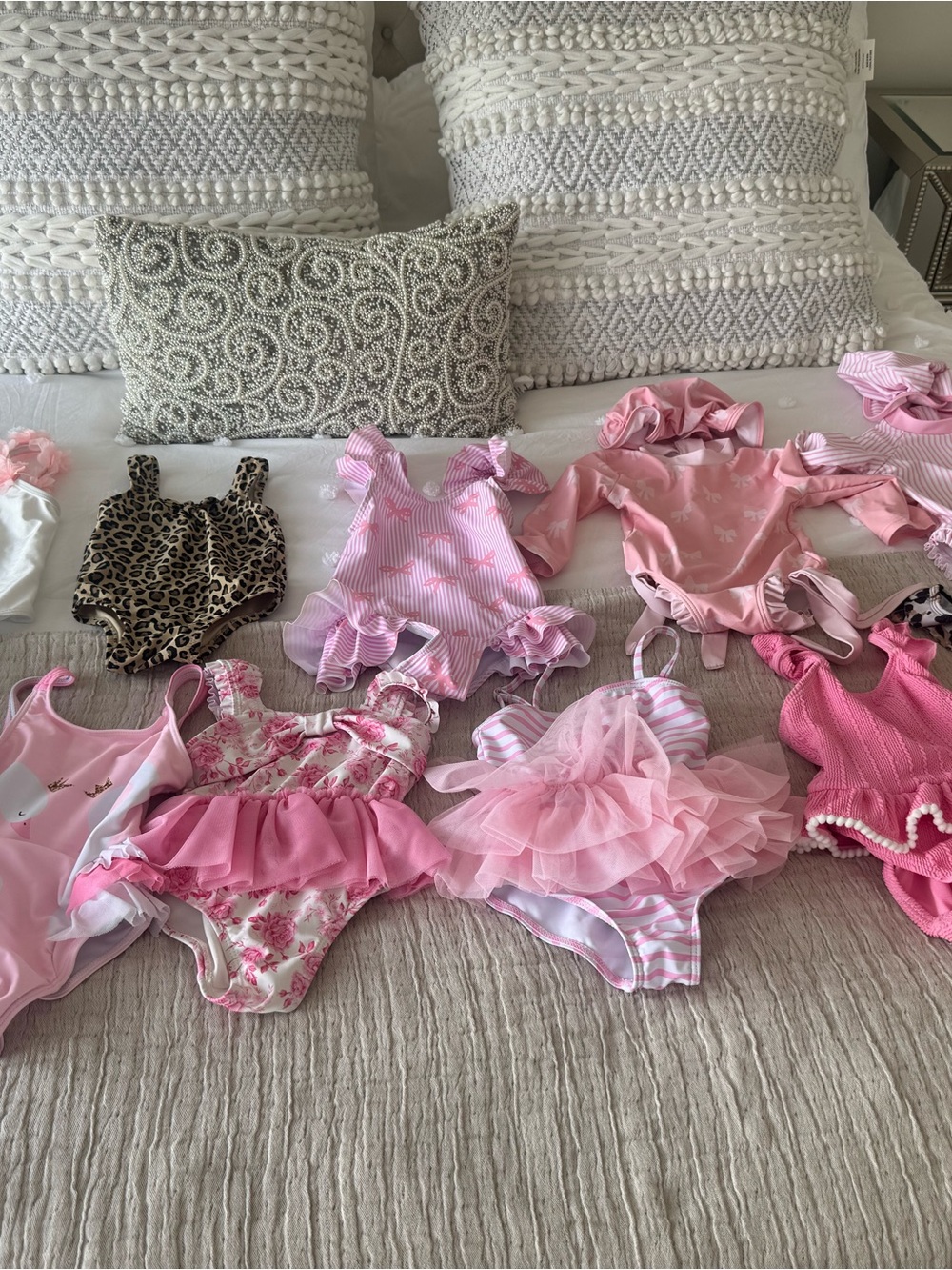 Mix It Girls Pink & White One-Piece Swim Set with Leopard Accent